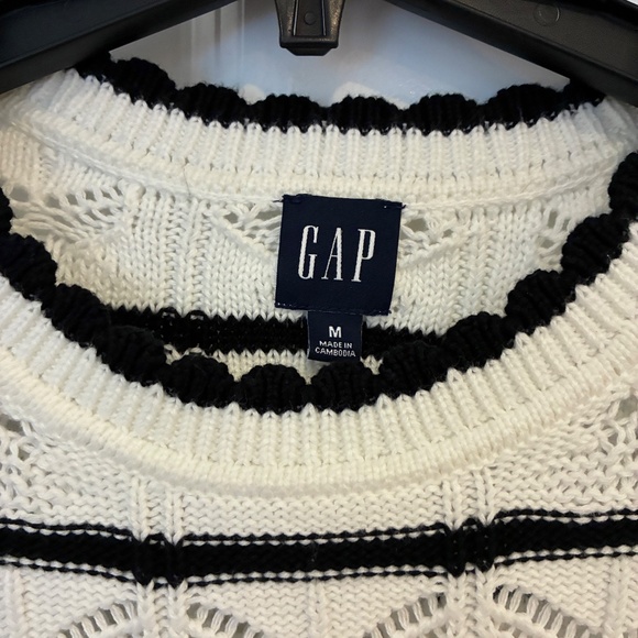 Gap Pointelle Knit White Striped Cotton Sweater M - Picture 4 of 7